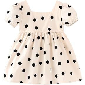 Toddler Girls Polka Dots Dress Short Sleeve Flower Girls Swiss Dots Flowy Pleated Party Dress Size 1-8T