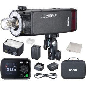 Godox AD200 Pro II Pocket Flash Monolight, 200Ws 2.4G 1/8000s HSS 5800±200K Bi-Color,One-Tap Sync with X3,Color Group Indicator, TTL Wireless Flash Strobe,0.01-1.8s Recycling(Upgraded Godox AD200 Pro)