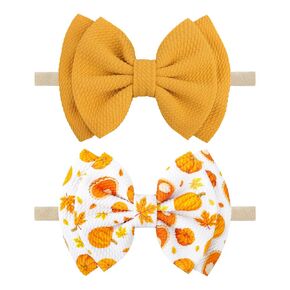 Thanksgiving Baby Bow Pumpkin Headband Thanksgiving Bows for Toddler Fall Bows for Baby Girls Thanksgiving Hair Accessories Pumpkin Hair Bow Yellow Bow 2Pcs
