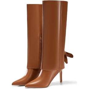Coutgo Womens Knee High Boots Fold Over Pointed Toe Stiletto High Heel Boot Sexy Winter Tall Boots