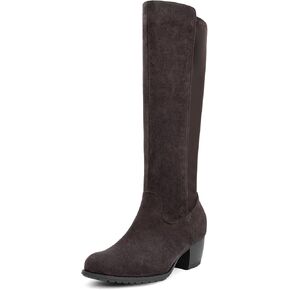 VJH confort Women's Knee High Boots, Round Toe Low Heel Stretchy Comfy Wide Calf Tall Riding Boot