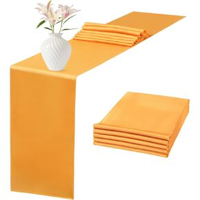 10 Pack Table Runner for Rectangle Round Tables, Gold Satin Table Runners 12 x 108 inch Long, Satin Wedding Table Runner Decorations for Quinceanera, Birthday Party, Buffet, Banquets