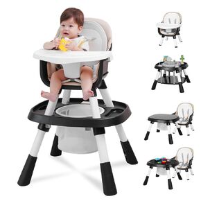 15 in 1 Baby High Chair, Convertible HighChair for Babies and Toddlers with Activity Play Center/Infant Dining Booster Seat/Building Block Table, Safety Harness&PU Cushion Feeding Chair, Grey