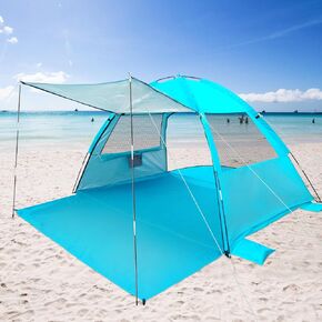 DLUCKY Beach Tent for 2/3-4/5-6 Person,Anti-UV Portable Sun Shade ShelterUPF 50+,Both Sides Extendable Floor,Extendable Awning,with 2 Ventilating Mesh Windows,Lightweight & Easy Setup,Large