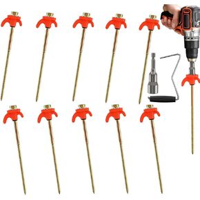 Tent Stakes Heavy Duty, 10 psc Metal Screw in Tent Stakes, 8 Inch Camping Stakes, Anti-Rust Canopy Stakes, Sturdy Ground Stakes with Tools, Tarp Tent Pegs