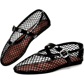 Mesh Ballet Flats for Women Comfortable Buckle Strap Ballerina Shoes Woven Casual Dressy Mary Jane Flats