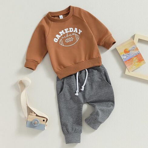 Baby Boys Cute Football Print Long Sleeve Sweatshirts and Stripe Long Pants Toddler Fall Winter Outfits in Kuwait