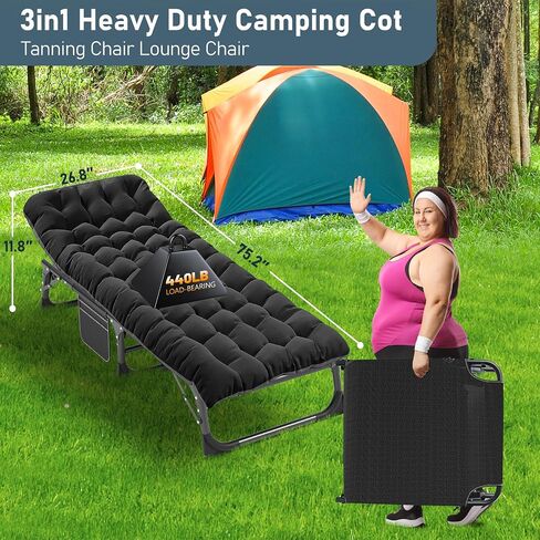 ABORON Folding Camping Cots for Adults, Double Layer 1200D Sleeping Cot, Heavy Duty Guest Bed with Mattress Carrying Bag Home Office Vacation Hospital in Saudi Arabia