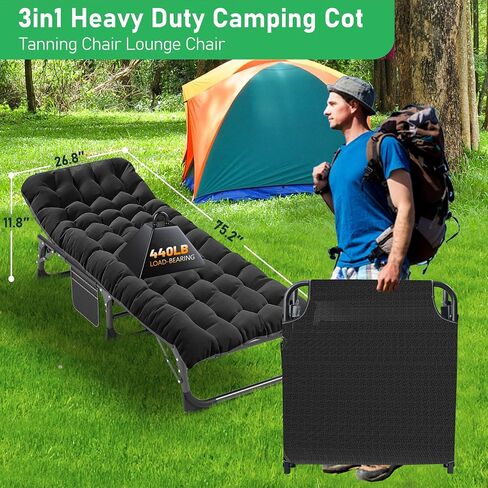 ABORON Folding Camping Cots for Adults, Double Layer 1200D Sleeping Cot, Heavy Duty Guest Bed with Mattress Carrying Bag Home Office Vacation Hospital in Saudi Arabia