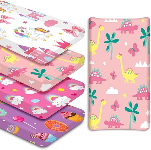 4 عبوات مجموعة غطاء وسادة تغيير الحفاضات للفتيات الصغيرات مقاس 32 × 16 بوصة، ملاءات ناعمة لمهد الأطفال، 4 أنماط in Kuwait