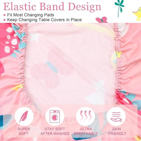 4 عبوات مجموعة غطاء وسادة تغيير الحفاضات للفتيات الصغيرات مقاس 32 × 16 بوصة، ملاءات ناعمة لمهد الأطفال، 4 أنماط in Kuwait