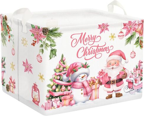 Clastyle Pink Santa Claus Snowman Christmas Gift Basket Merry Christmas Poinsettia Tree Nursery Bin Sleigh Snowflake Xmas Balls Ornament Storage Kid Clothes Toy Book Shelf Basket in Saudi Arabia