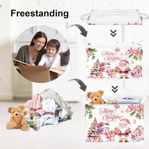 Clastyle Pink Santa Claus Snowman Christmas Gift Basket Merry Christmas Poinsettia Tree Nursery Bin Sleigh Snowflake Xmas Balls Ornament Storage Kid Clothes Toy Book Shelf Basket in Saudi Arabia