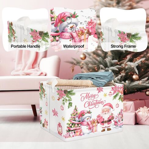 Clastyle Pink Santa Claus Snowman Christmas Gift Basket Merry Christmas Poinsettia Tree Nursery Bin Sleigh Snowflake Xmas Balls Ornament Storage Kid Clothes Toy Book Shelf Basket in Saudi Arabia