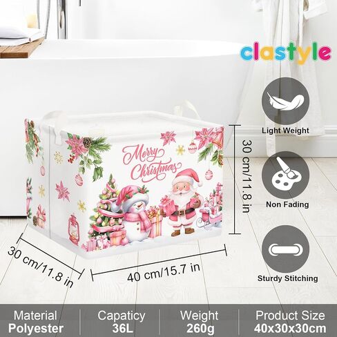 Clastyle Pink Santa Claus Snowman Christmas Gift Basket Merry Christmas Poinsettia Tree Nursery Bin Sleigh Snowflake Xmas Balls Ornament Storage Kid Clothes Toy Book Shelf Basket in Saudi Arabia