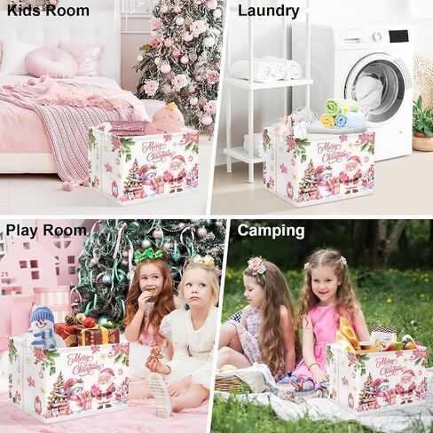 Clastyle Pink Santa Claus Snowman Christmas Gift Basket Merry Christmas Poinsettia Tree Nursery Bin Sleigh Snowflake Xmas Balls Ornament Storage Kid Clothes Toy Book Shelf Basket in Saudi Arabia