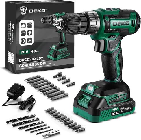 Power Drill Cordless: DEKO PRO Green Cordless Drill 20V Electric Power Drill Set Tool for Women Drills Cordless with Battery and Charger Drill Driver 20 Volt Drill Driver Kit in Kuwait
