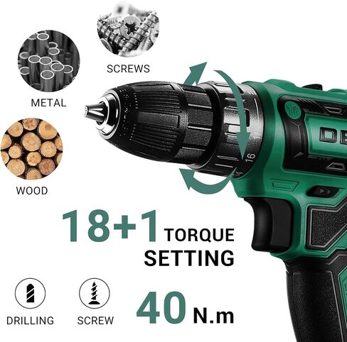 Power Drill Cordless: DEKO PRO Green Cordless Drill 20V Electric Power Drill Set Tool for Women Drills Cordless with Battery and Charger Drill Driver 20 Volt Drill Driver Kit in Kuwait