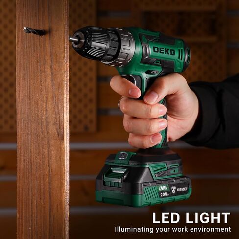 Power Drill Cordless: DEKO PRO Green Cordless Drill 20V Electric Power Drill Set Tool for Women Drills Cordless with Battery and Charger Drill Driver 20 Volt Drill Driver Kit in Kuwait