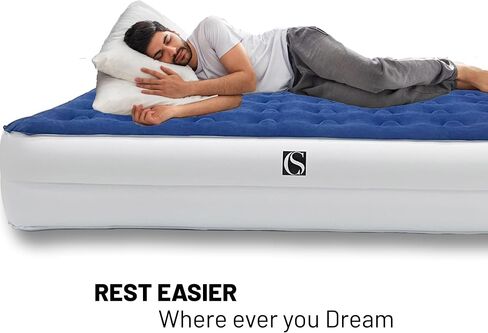 Greaton, 9-Inch Durable Luxury Inflatable Air Mattress with Comfort Coil Technology and High Capacity Pump, Good for Camping, Home and Portable Travel, Twin, Blue in Kuwait