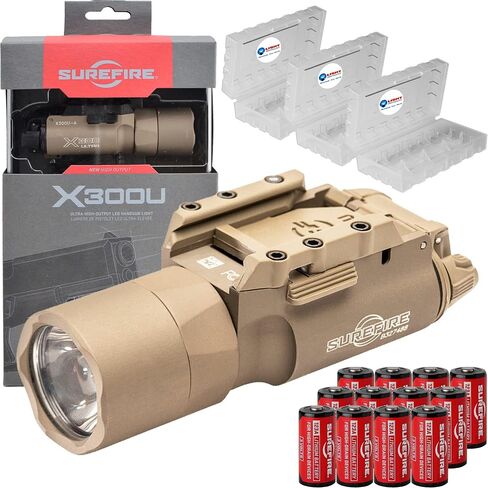 SureFire X300U-A Ultra High Output 1000 Lumens LED Weapon Light, Black, with 12 Extra CR123A and 3 Battery Cases - Universal/Picatinny Lever Latch Rail Mount, Z-XBC Push/Toggle Switch, 6V in Saudi Arabia