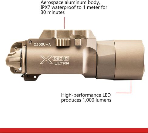 SureFire X300U-A Ultra High Output 1000 Lumens LED Weapon Light, Black, with 12 Extra CR123A and 3 Battery Cases - Universal/Picatinny Lever Latch Rail Mount, Z-XBC Push/Toggle Switch, 6V in Saudi Arabia