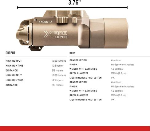 SureFire X300U-A Ultra High Output 1000 Lumens LED Weapon Light, Black, with 12 Extra CR123A and 3 Battery Cases - Universal/Picatinny Lever Latch Rail Mount, Z-XBC Push/Toggle Switch, 6V in Saudi Arabia