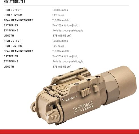 SureFire X300U-A Ultra High Output 1000 Lumens LED Weapon Light, Black, with 12 Extra CR123A and 3 Battery Cases - Universal/Picatinny Lever Latch Rail Mount, Z-XBC Push/Toggle Switch, 6V in Saudi Arabia