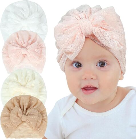 Baby Girls Infant Toddler Bowknot Lace Hats Headbands Beanie Headwraps Hat Newborn Turban Cap.(MZ15) in Saudi Arabia