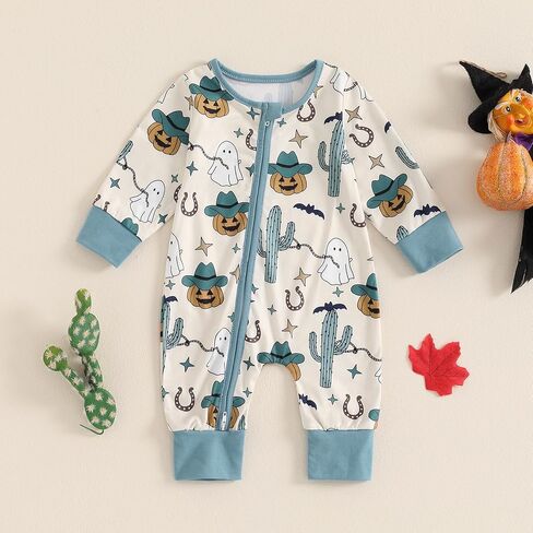 Halloween Baby Boy Girl Clothes Pumpkin Ghost Long Sleeve Romper Zipper Onesie Jumpsuit Footless Playsuit Fall Outfits in Saudi Arabia