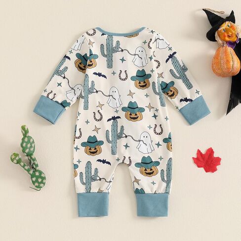 Halloween Baby Boy Girl Clothes Pumpkin Ghost Long Sleeve Romper Zipper Onesie Jumpsuit Footless Playsuit Fall Outfits in Saudi Arabia