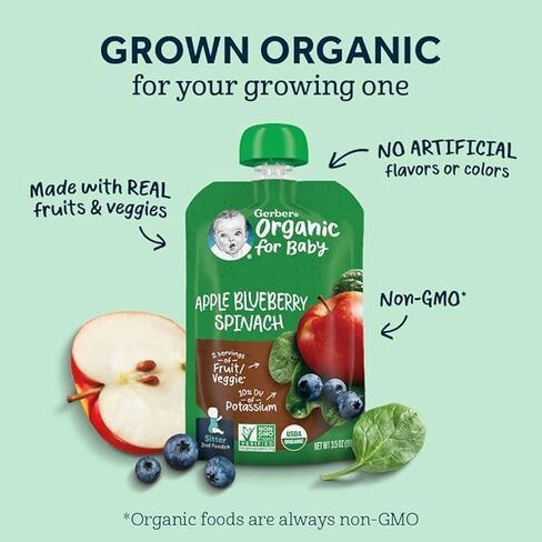 Gerber Organic Baby Food Pouches, 2nd Foods for Sitter, Fruit & Veggie Variety Pack, 3.5 Ounce (Set of 18) in Saudi Arabia