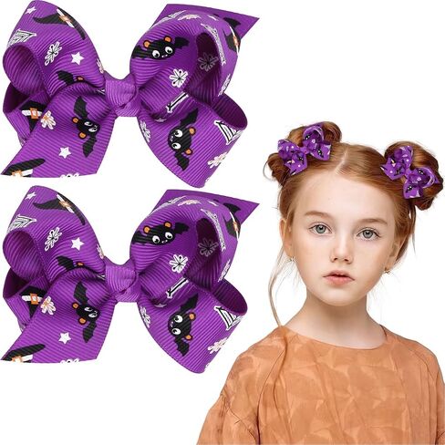 Halloween Hair Clips for Girls Purple Hair Bows Bat Hair Accessories Cute Cartoon Hairpins Bowknot Alligator Hair Barrettes Clip for Halloween Party Cosplay Decoration Supplies 2Pcs in Saudi Arabia