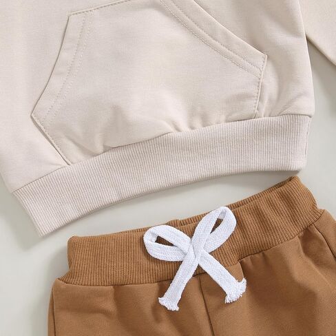 Mandizy Toddler Baby Boy Fall Clothes Long Sleeve Solid Color Hooded Sweatshirt Cargo Pants Set 2Pcs Winter Outfit in Saudi Arabia
