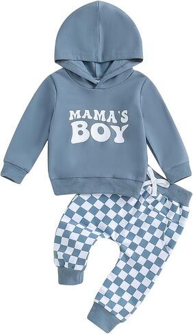Mandizy Toddler Baby Boy Fall Clothes Long Sleeve Solid Color Hooded Sweatshirt Cargo Pants Set 2Pcs Winter Outfit in Saudi Arabia