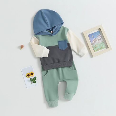 Baby Boy Clothes Infant Hoodie Set Long Sleeve Sweatshirts with Elastic Pants 2Pcs Toddler Fall Winter Outfit in Saudi Arabia