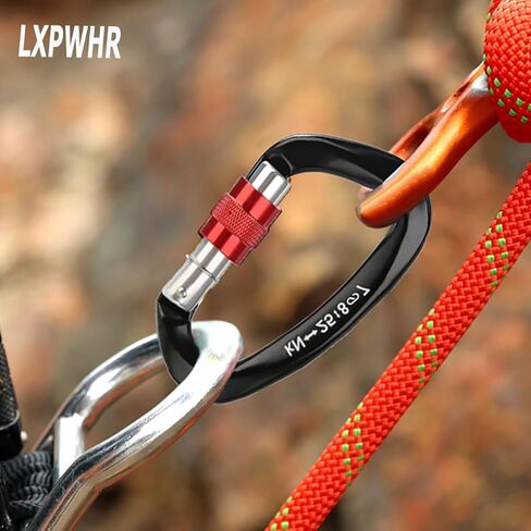 D Shape Carabiner 25KN Heavy Duty Climbing Mountaineer Expanding exploratory Caverns Connection Protection Locking Carabiner Clip Carabiner Screw Lock Hammock Camping Outdoor Equipment… in Saudi Arabia