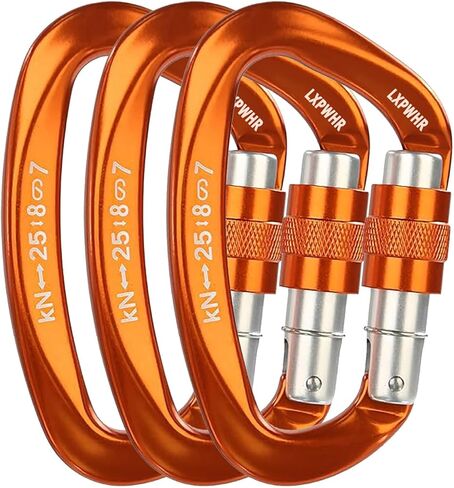D Shape Carabiner 25KN Heavy Duty Climbing Mountaineer Expanding exploratory Caverns Connection Protection Locking Carabiner Clip Carabiner Screw Lock Hammock Camping Outdoor Equipment… in Saudi Arabia