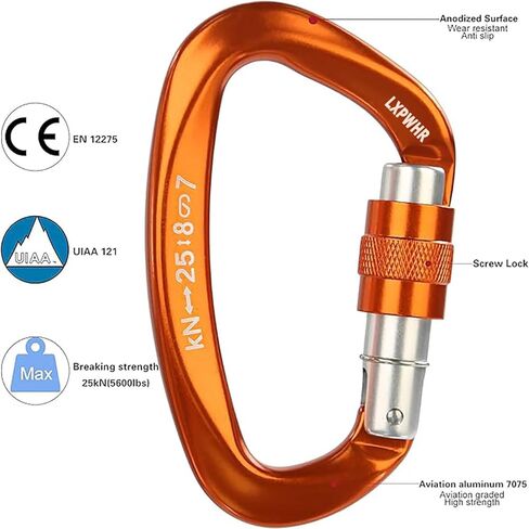 D Shape Carabiner 25KN Heavy Duty Climbing Mountaineer Expanding exploratory Caverns Connection Protection Locking Carabiner Clip Carabiner Screw Lock Hammock Camping Outdoor Equipment… in Saudi Arabia