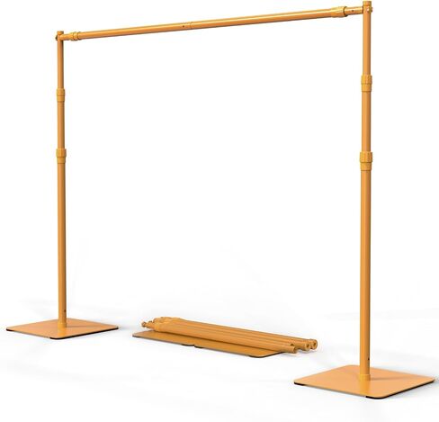 Backdrop Stand, 8x10 ft Adjustable Photo Backdrop Stand Kit, Heavy Duty Backdrop Stand with Steel Base for Photography, Photo Video Studio, Birthday Parties, Wedding (Golden) in Kuwait