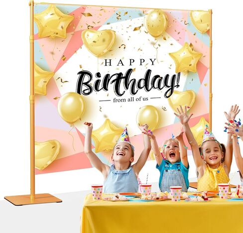 Backdrop Stand, 8x10 ft Adjustable Photo Backdrop Stand Kit, Heavy Duty Backdrop Stand with Steel Base for Photography, Photo Video Studio, Birthday Parties, Wedding (Golden) in Kuwait
