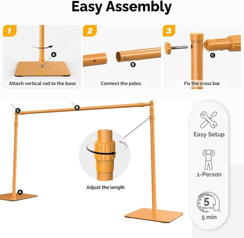Backdrop Stand, 8x10 ft Adjustable Photo Backdrop Stand Kit, Heavy Duty Backdrop Stand with Steel Base for Photography, Photo Video Studio, Birthday Parties, Wedding (Golden) in Kuwait