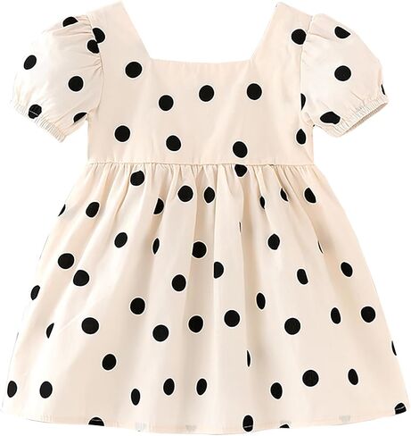 Toddler Girls Polka Dots Dress Short Sleeve Flower Girls Swiss Dots Flowy Pleated Party Dress Size 1-8T in Kuwait