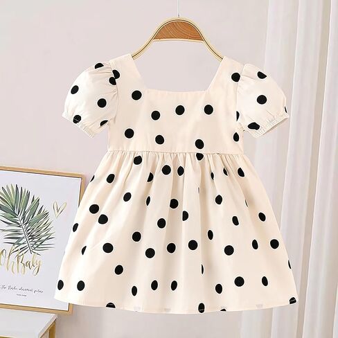 Toddler Girls Polka Dots Dress Short Sleeve Flower Girls Swiss Dots Flowy Pleated Party Dress Size 1-8T in Kuwait