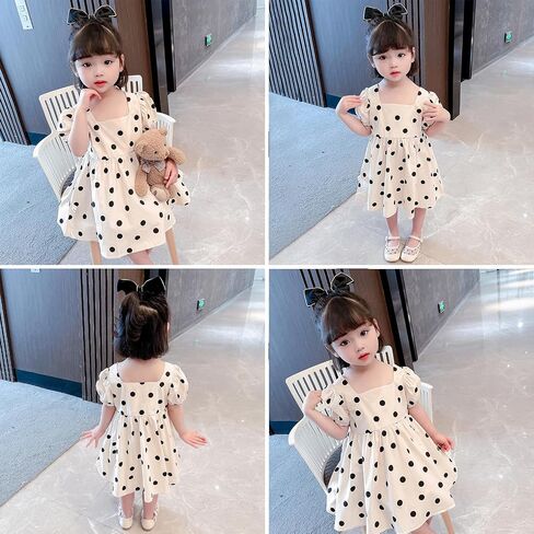 Toddler Girls Polka Dots Dress Short Sleeve Flower Girls Swiss Dots Flowy Pleated Party Dress Size 1-8T in Kuwait