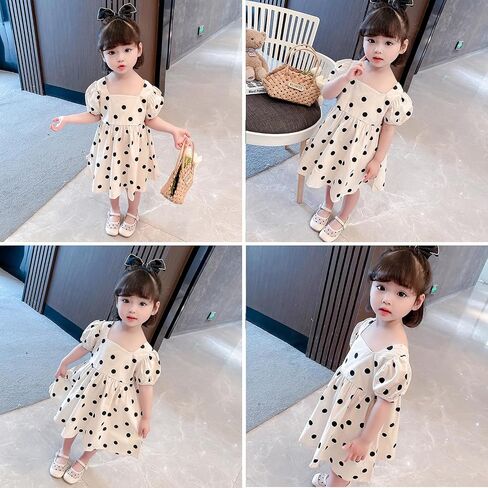 Toddler Girls Polka Dots Dress Short Sleeve Flower Girls Swiss Dots Flowy Pleated Party Dress Size 1-8T in Kuwait
