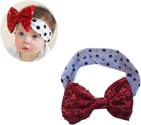 Honkenda طفل الفتيات الأحمر Bowknot عقال فيونكات شعر ، مرونة بريق الترتر رباط شعر اكسسوارات للرضع حديثي الولادة in Kuwait