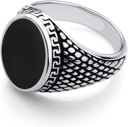 555Jewelry Stainless Steel High Polish Plain Oval Black Onyx Signet Ring for Men in Kuwait