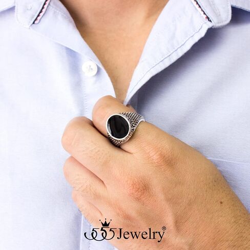 555Jewelry Stainless Steel High Polish Plain Oval Black Onyx Signet Ring for Men in Kuwait