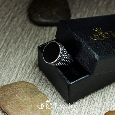 555Jewelry Stainless Steel High Polish Plain Oval Black Onyx Signet Ring for Men in Kuwait